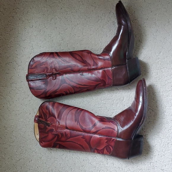Lucchese Women Cowboy Western Leather Brown Black Cherry Boots 6.5 - Picture 9 of 11